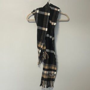 NWOT 100% Cashmere Made in Scotland Checkered Plaid Black Grey Tan Scarf